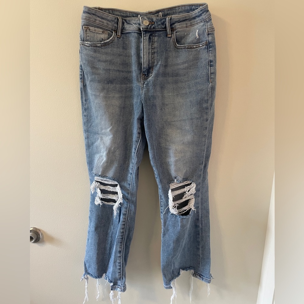 Medium wash denim cropped jeans